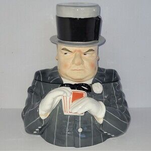 Vintage W.C. Fields Playing Cards collectible cookie jar by Clay Art